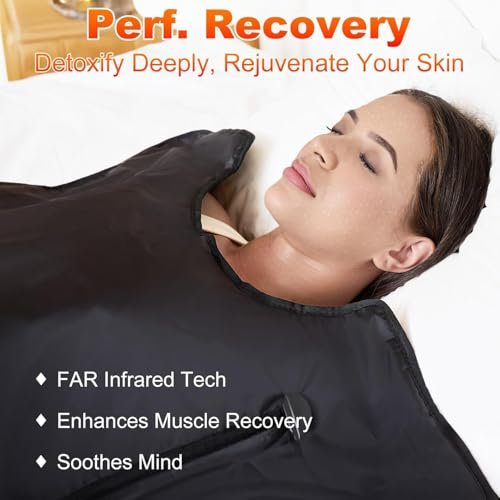 Yamxun - Woman relaxing with eyes closed wrapped in black sauna blanket highlighting far infrared technology and muscle recov
