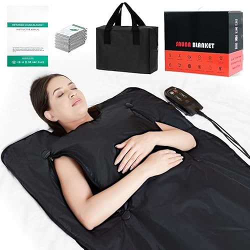 yamxun Infrared Sauna Blanket for Home: Portable Full Body Detox Wrap with Deep Heat Relaxation - Far Infrared Therapy 20-60 Min Timer Adjustable 86-176°F Waterproof Foldable Design 71 x 31.5 Inch