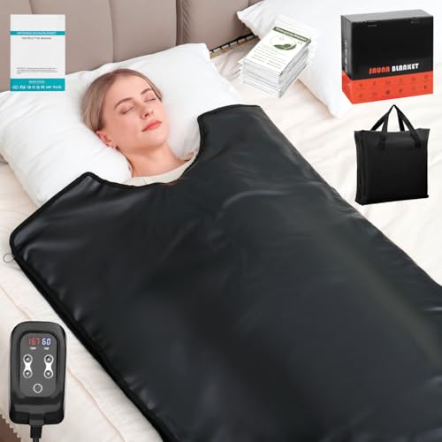 yamxun Infrared Sauna Blanket for Home: Premium PU Leather Portable Sauna Blanket Far Infrared Heating Blanket for Full Body Detox & Relaxation – Adjustable 95-167℉ & 20-60 Min Timer 71 x 31.5Inch