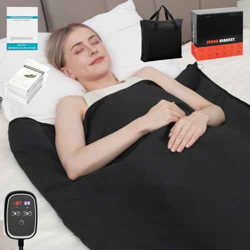 yamxun Infrared Sauna Blanket for Home: Skin-Friendly PVC Leather Large Portable Blanket for Full Body Detox & Relaxation - Far Infrared Heating Adjustable 86-167℉ & 30-60 Min Timer 71 x 35.5Inch